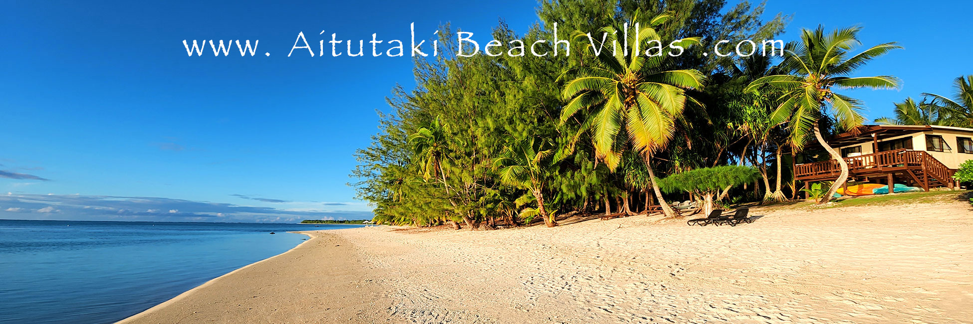 Location of the two absolute beachfront villas with the white sands of Aitutaki Lagoon on the doorstep