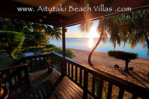 View towards Aitutaki Beach Villas from a kayak in the lagoon