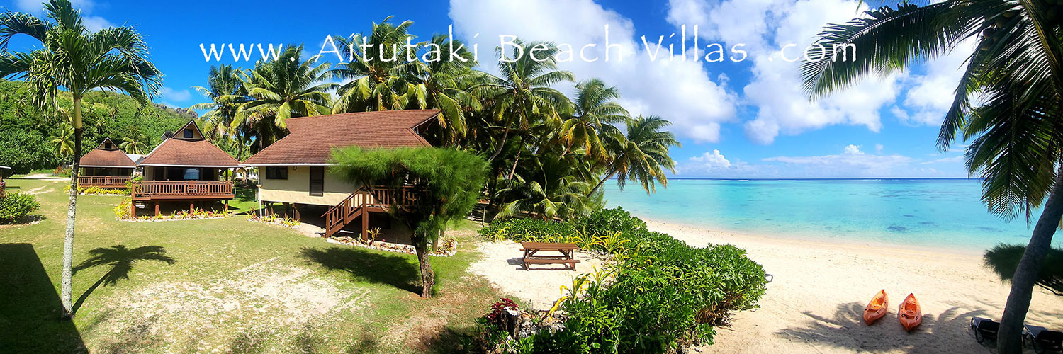 Aitutaki Beach Villas accommodation on the beach  facing Aitutaki Lagoon in the Cook Islands