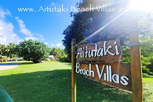 Aitutaki Beach Villas sign from the roadside